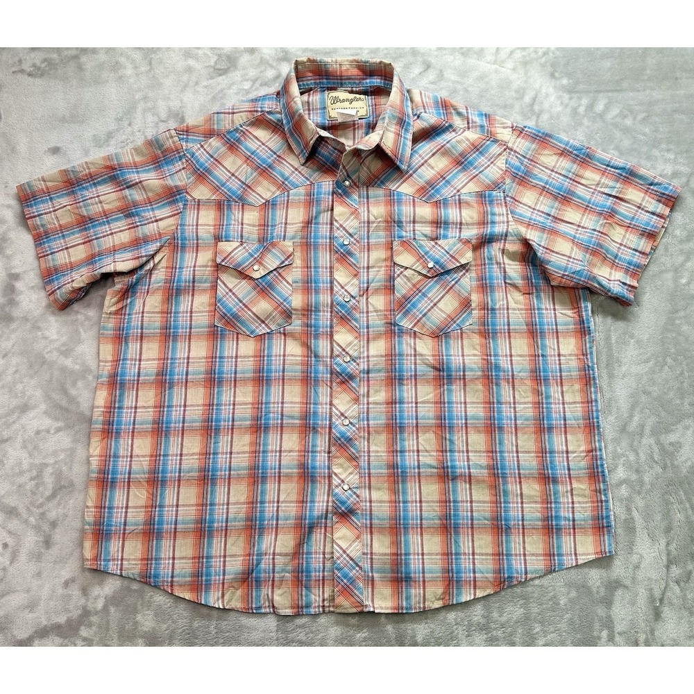 Wrangler Mens Western Fashion Short Sleeve Plaid Pearl Snap Shirt XXL Cowboy Guy